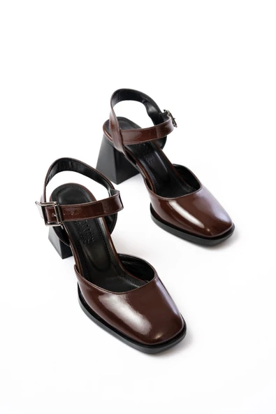 İNF-40450 Kahve Rugan Günlük Arkası Açık Topuklu Bayan Ayakkabı - Resim 3