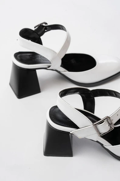 İNF-40450 Beyaz Rugan Günlük Arkası Açık Topuklu Bayan Ayakkabı - Resim 4