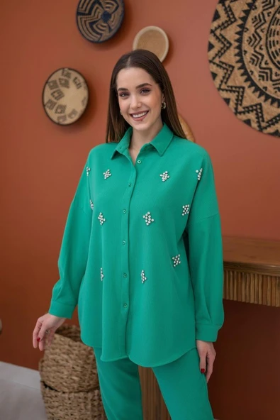 Yeşil Gömleği Taşlı Fitilli Takım - Resim 4