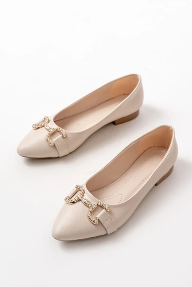 İNF-133 Ten Taşlı Tokalı Günlük Kadın  Babet - Resim 2