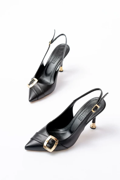 İNF-1151 Siyah Günlük Arkası Açık Topuklu Bayan Ayakkabı - Resim 2