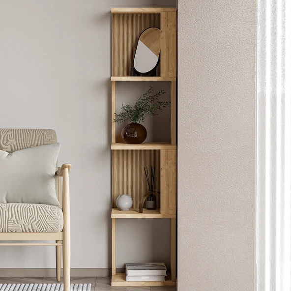 Herry Köşe Kitaplık – Dekoratif Raf Ünitesi, Modern Kütüphane - 2