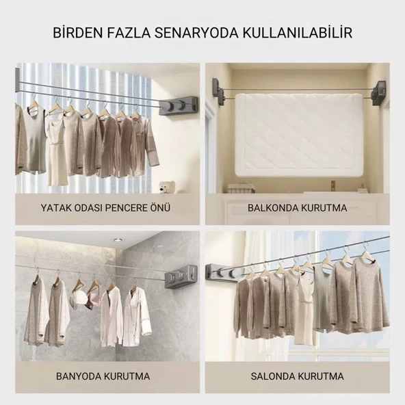 Polham 5.1 Metre Uzayabilir Çift Halatlı Çelik Dayanıklı Çek-Bırak Çamaşır İpi, 40 KG Taşıma Kapasiteli - 4