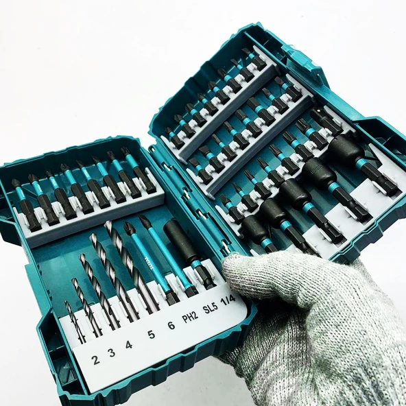 Mıknatıslı Darbeli Bits Uç Seti 49 'lu Set PZ PH SL Torx HSS Delme Ucu Somun Adaptör Ucu Tutucu - Resim 5