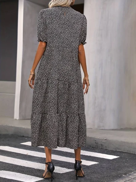 Kadın Mini Leopar Desen Midi üç Kat Elbise - Resim 2