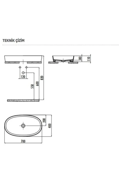 Lp170 Loop Tezgah Üstü Oval Çanak Lavabo 40x70 Cm - Resim 2