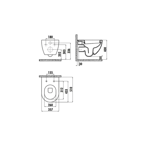 FE322 Free Rim-Off Kanalsız Asma Klozet Siyah Mat ve Yavaş Kapanan Kapak - Resim 3