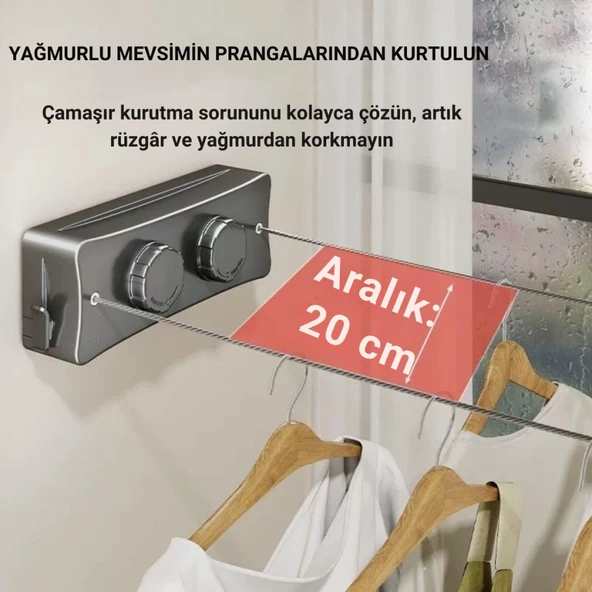 Polham 5.1 Metre Uzayabilir Çift Halatlı Çelik Dayanıklı Çek-Bırak Çamaşır İpi, 40 KG Taşıma Kapasiteli - 8