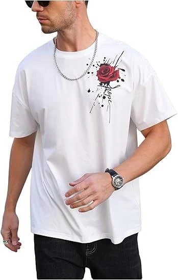 Erkek Bisiklet Yaka Kısa Kol Baskılı T-shirt - Beyaz - Resim 2