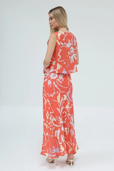 Bağcıklı Bluzlu Etek Takım - Kırmızı - Resim 4