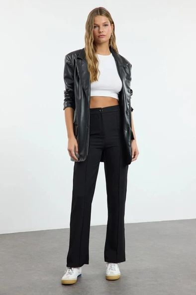 Kadın Yüksek Bel Nervurlu Ithal Krep Pantolon - Resim 2