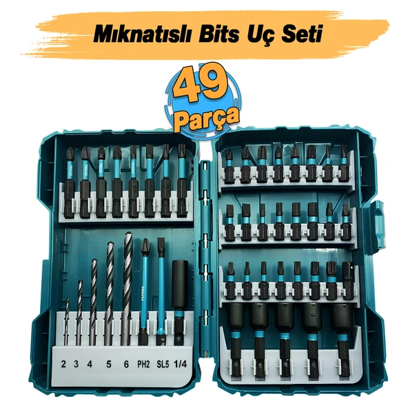 Mıknatıslı Darbeli Bits Uç Seti 49 'lu Set PZ PH SL Torx HSS Delme Ucu Somun Adaptör Ucu Tutucu - Resim 2