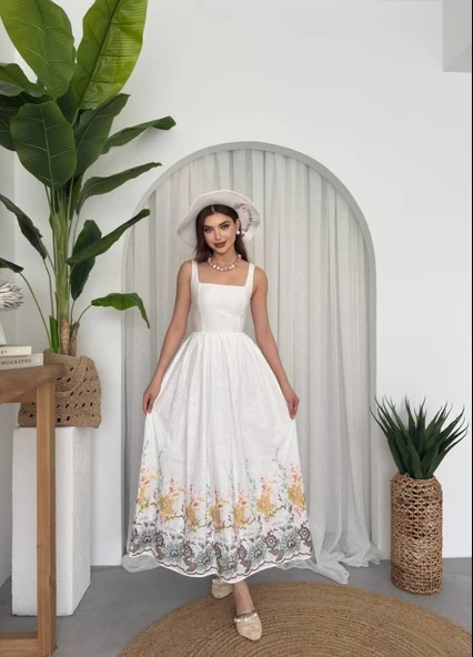 Mazi Çiçek Desenli Elbise - Resim 3