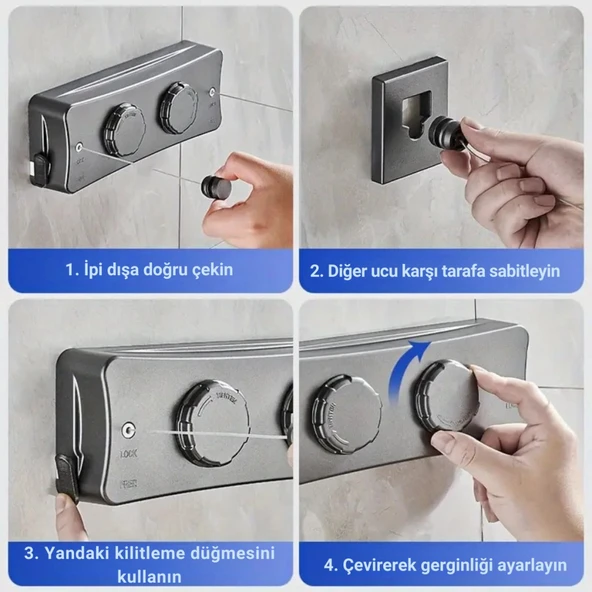 Polham 5.1 Metre Uzayabilir Çift Halatlı Çelik Dayanıklı Çek-Bırak Çamaşır İpi, 40 KG Taşıma Kapasiteli - 5