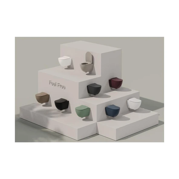 FE322 Free Rim-Off Kanalsız Asma Klozet Siyah Mat ve Yavaş Kapanan Kapak - Resim 5