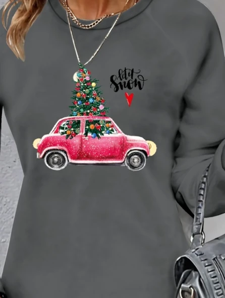 Kadın Uzun Kollu Bisiklet Yaka Desenli Viskon Iki Iplik Elbise - Resim 2