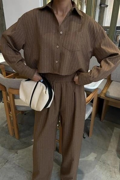 Crop Gömlekli Çizgili Takım 10080 - Resim 7