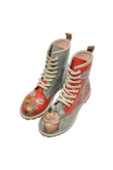 Kadın Vegan Deri Kırmızı Uzun Bot - Warner Bros Hungry Doo Scooby Doo Tasarım - 4