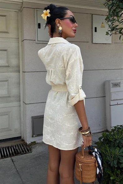 Süzene Nakışlı Ve Gold Düğmeli Elbise 2742 - Resim 4