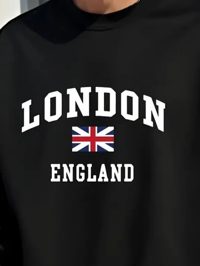 Erkek Uzun Kollu Bisiklet Yaka Yazı Baskılı Iki Iplik Bluz - Resim 2