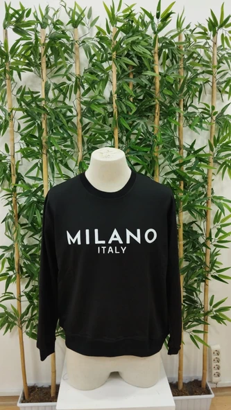 Erkek Uzun Kollu Bisiklet Yaka Milano Yazılı Iki Iplik Bluz - Resim 4