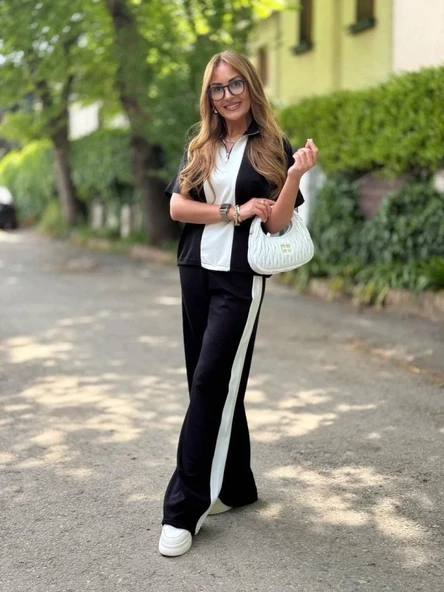 Kadın Modal Kumaş Yakası Fermuarlı şerit Detaylı Takım ürün görseli