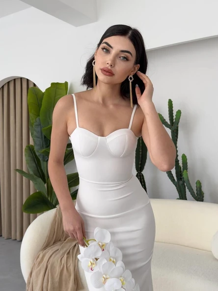 Dominic Eteği Büzgülü Midi Boy Elbise - Resim 4