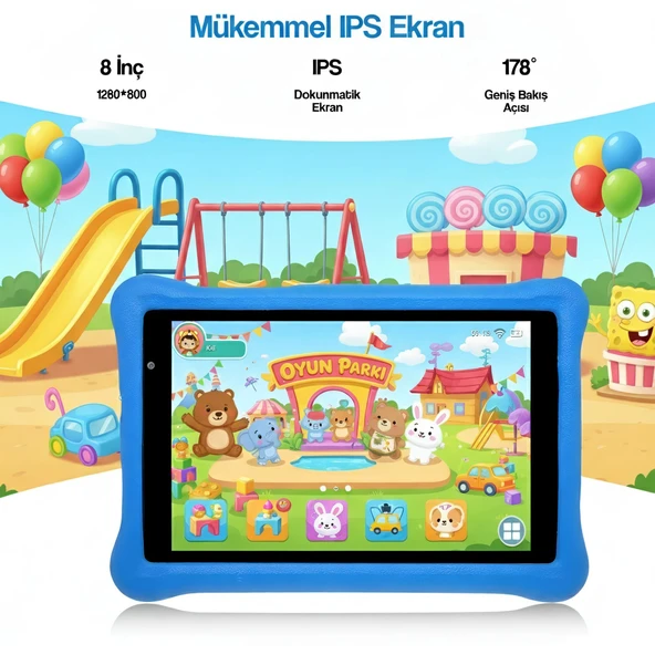 NPO NPK01Pro 8" 1280x800 IPS Ekran 4GB 64GB Android14 A523 2.0GHz Antişok Kılıf Çocuk Tableti Mavi - 5