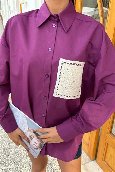 Süzine Cepli Arkası Yırtmaçlı Oversize Gömlek 3420 - Resim 9