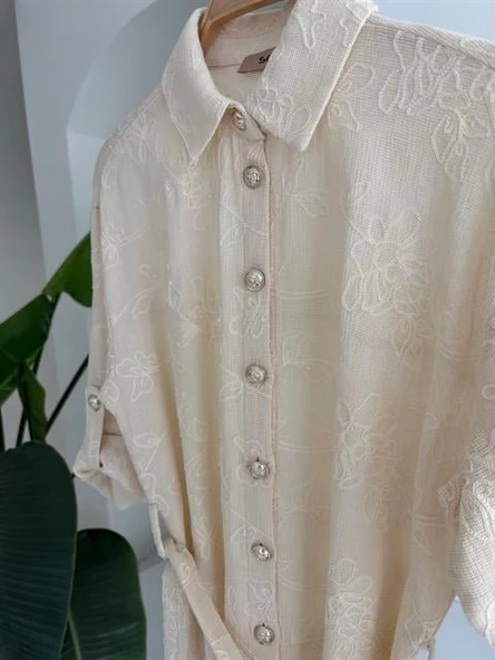 Süzene Nakışlı Ve Gold Düğmeli Elbise 2742 - Resim 12