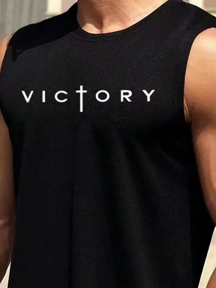 Erkek Sıfır Kol Victory Baskılı Süprem Bluz - Resim 2