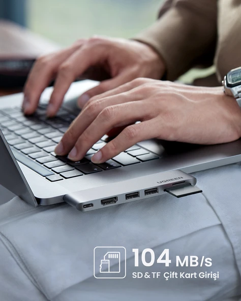 UGREEN 6'sı 1 Arada 2 USB 3.0 100W 6K PD Port Çoklayıcı Hub, 80856 - 7