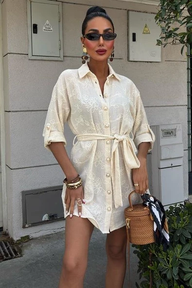 Süzene Nakışlı Ve Gold Düğmeli Elbise 2742 - Resim 5