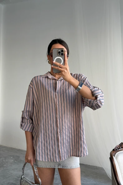 ÇİZGİLİ GÖMLEKKETEN - Antrasit - Resim 3