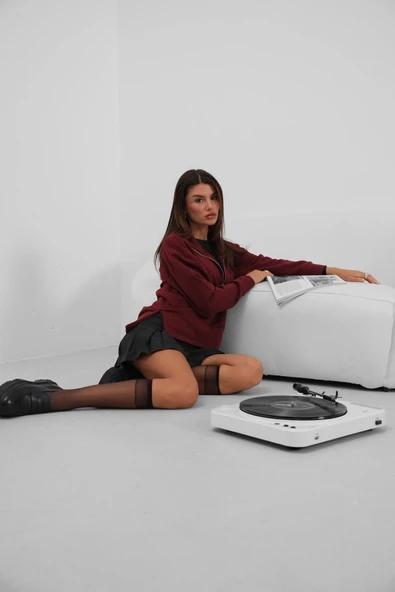 Fermuar Ve Dikiş Detaylı Sweatshirt - Resim 2