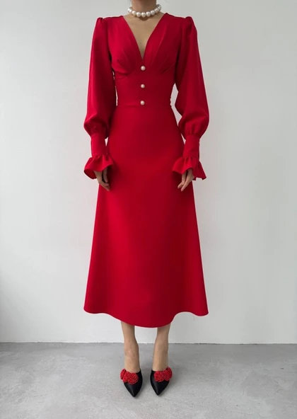 Meta Düğme Detaylı Elbise - Resim 2