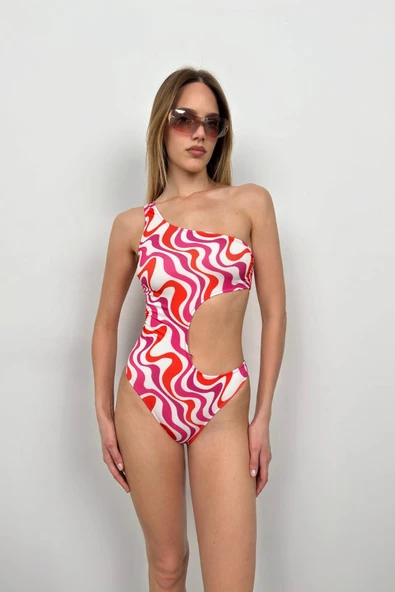 Tek Omuz Desenli Mayokini - 2