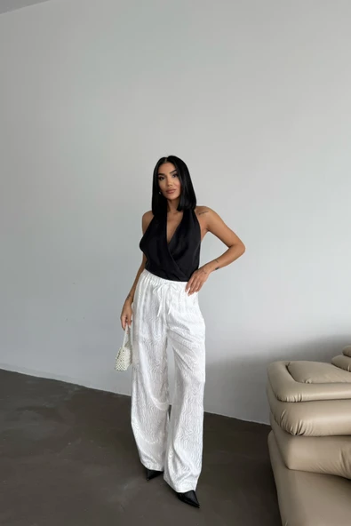 JAKAR SATEN PANTOLON - Beyaz ürün görseli