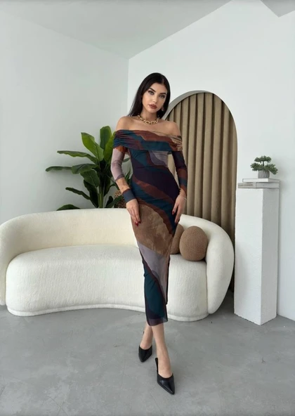 Sevilla Madonna Yaka Tül Elbise - Resim 3