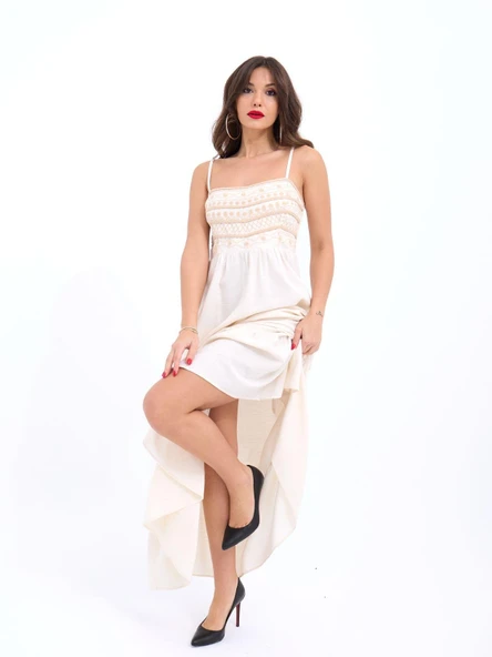 7114 ELBİSE-BEJ - Resim 4