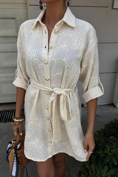 Süzene Nakışlı Ve Gold Düğmeli Elbise 2742 - Resim 8