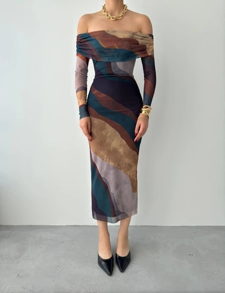 Sevilla Madonna Yaka Tül Elbise - Resim 2