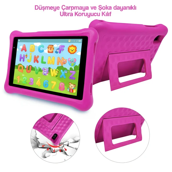 NPO NPK01Pro 8" 1280x800 IPS Ekran 4GB 64GB Android14 A523 2.0GHz Antişok Kılıf Çocuk Tableti Pembe - 5