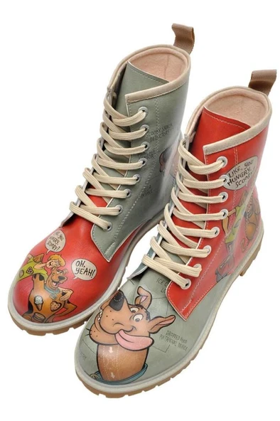 Kadın Vegan Deri Kırmızı Uzun Bot - Warner Bros Hungry Doo Scooby Doo Tasarım - 7
