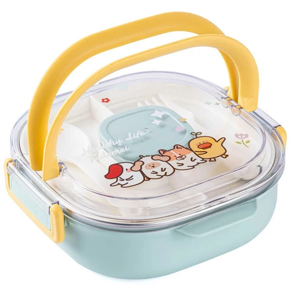 TANTİTONİ TEDEMEI MAVİ PASLANMAZ ÇELİK 3 BÖLMELİ ÇATAL VE KAŞIKLI  YEMEK TAŞIMA KABI 700 ML ürün görseli