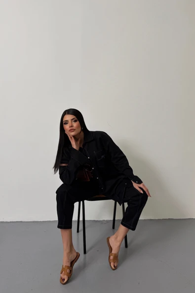 DENİM PUNTOLU GÖMLEK-PANTOLON TAKIM - Mavi