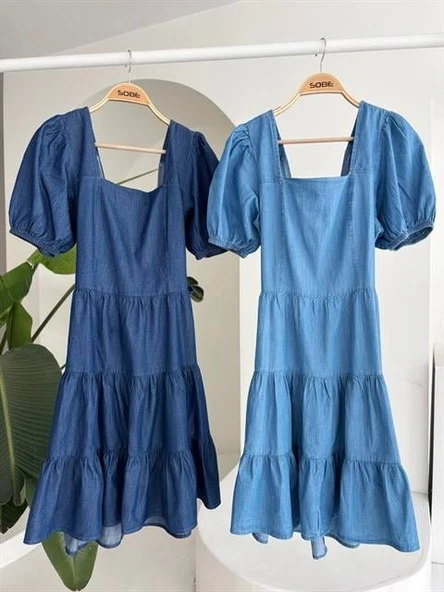 Kare Yakalı Ve Gipe Detaylı Tensel Elbise 2883 - Resim 10