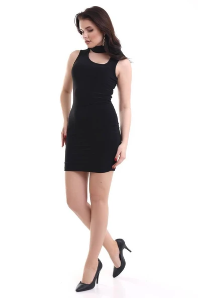 Kadın Asimetrik Yaka Sandy Kumaş Fırsat Ürün Diz Üstü Elbise - Resim 5