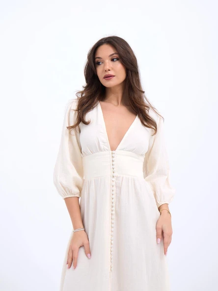 7096 ELBİSE-KREM - Resim 5