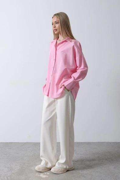 Geniş Manşet Detaylı Gömlek - Şeker Pembe - Resim 2